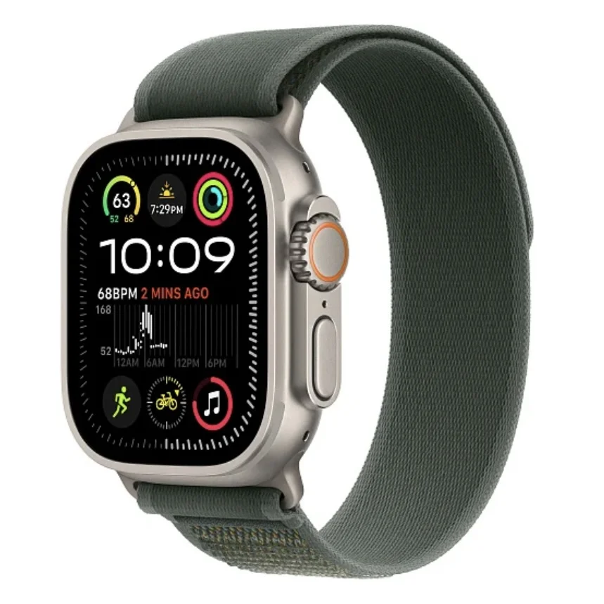 Apple Watch Ultra 2 2024 49 мм, корпус из натурального титана, ремешок Trail зеленого цвета, размер S/M